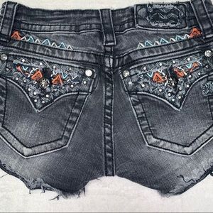 MISS ME Black Denim Shorts with Embroidery size 26